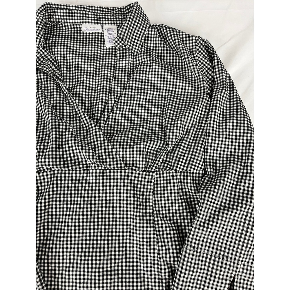Maternity Announcements Gingham Shirt Top Medium Black‎ White Long Sleeve